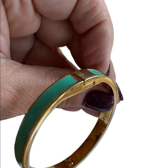 Kate Spade New York Like Hotcakes Gold Tone Teal Enamel Bangle Bracelet with Bag - Picture 13 of 15